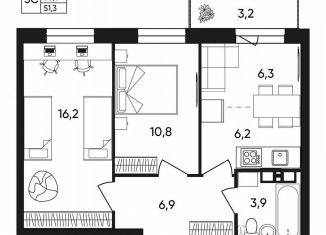 Продажа 2-ком. квартиры, 51.3 м2, Пермь, Белозёрская улица, 30А