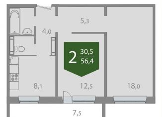 Продаю 2-ком. квартиру, 56.4 м2, Томская область