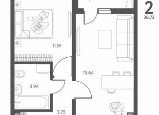 Продается 1-ком. квартира, 36.7 м2, Липецкая область, улица Перова, 2Д