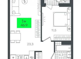 Продам 1-ком. квартиру, 46.9 м2, Тюмень, улица Николая Глебова, 10