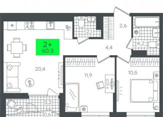 Продается 2-комнатная квартира, 60.4 м2, Тюмень, Калининский округ, улица Василия Малкова, 3