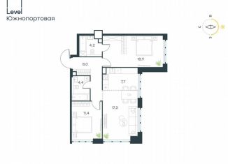 Продается трехкомнатная квартира, 71.9 м2, Москва, жилой комплекс Левел Южнопортовая, 1