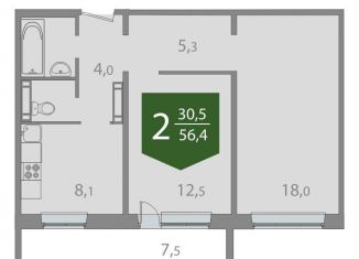 Продаю 2-ком. квартиру, 56.4 м2, Томская область