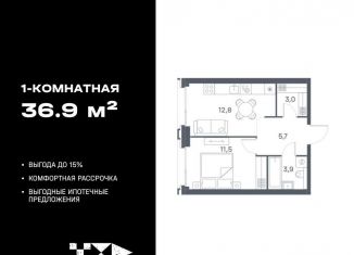 Продажа 1-комнатной квартиры, 36.9 м2, Москва, ЮВАО