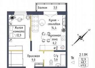 Продается 1-ком. квартира, 49 м2, Екатеринбург, ЖК Зеленая Горка