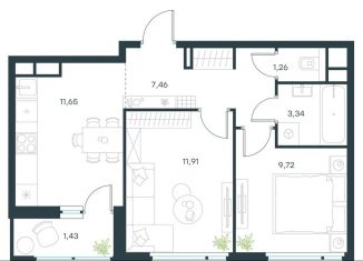 Продается 2-комнатная квартира, 46.8 м2, посёлок городского типа Отрадное