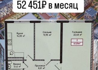 Продажа двухкомнатной квартиры, 61.8 м2, Махачкала, улица Даганова, 139