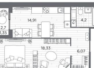 Продам 1-комнатную квартиру, 44.9 м2, Санкт-Петербург, метро Выборгская