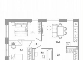 2-комнатная квартира на продажу, 49.6 м2, Екатеринбург, метро Чкаловская