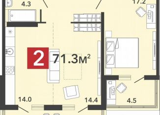 Продается 2-комнатная квартира, 71.3 м2, Пензенская область, Фонтанная улица, с70