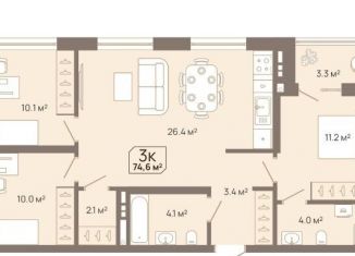 Продажа 3-комнатной квартиры, 74.6 м2, Тюменская область, Заполярная улица, 3к1