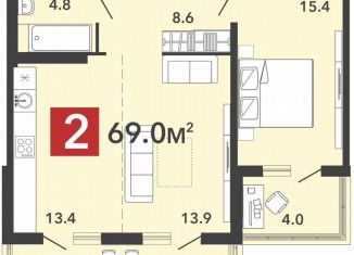 2-ком. квартира на продажу, 69 м2, Пензенская область, Фонтанная улица, с70