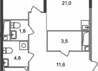 Продажа 3-комнатной квартиры, 89.1 м2, деревня Рассказовка, деревня Рассказовка, 2