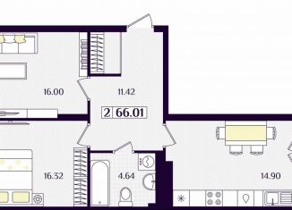 2-ком. квартира на продажу, 66 м2, Гурьевск, Краковский бульвар, 16, ЖК Новая Резиденция