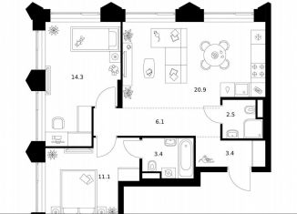 Продажа 2-ком. квартиры, 61.7 м2, Москва, метро Мичуринский проспект