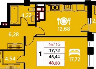 Продаю однокомнатную квартиру, 48.3 м2, Калининградская область, улица Гайдара, 90