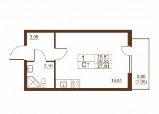 Продаю квартиру студию, 26.8 м2, Санкт-Петербург, Московское шоссе, 262к4