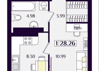 Однокомнатная квартира на продажу, 28.3 м2, Гурьевск, Краковский бульвар, 16, ЖК Новая Резиденция