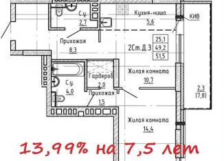 Продаю двухкомнатную квартиру, 51.5 м2, Новосибирск, улица Ляпидевского, 5