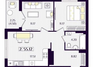 Продаю двухкомнатную квартиру, 55.1 м2, Гурьевск, Краковский бульвар, 16, ЖК Новая Резиденция