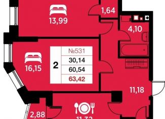 Продается двухкомнатная квартира, 63.4 м2, Калининград, Ленинградский район, улица Гайдара, 90