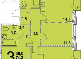 Продам 3-комнатную квартиру, 74.8 м2, Екатеринбург, улица Краснолесья, 100, метро Чкаловская