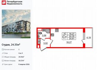 Квартира на продажу студия, 24.4 м2, Санкт-Петербург, муниципальный округ Пулковский Меридиан