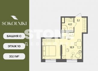 1-ком. квартира на продажу, 33.1 м2, Москва, улица Матросская Тишина, 1Ас71, метро Электрозаводская