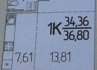 1-комнатная квартира на продажу, 36.8 м2, деревня Кисловка, улица Петра Чайковского, 1