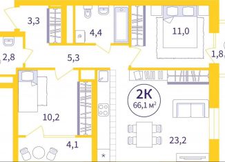 Двухкомнатная квартира на продажу, 62.8 м2, Екатеринбург, метро Проспект Космонавтов, улица 22-го Партсъезда