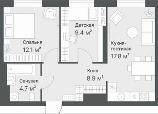 Продажа 2-комнатной квартиры, 52.9 м2, Тюмень