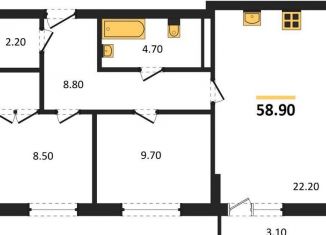 Двухкомнатная квартира на продажу, 58.9 м2, Калининградская область, Акварельная улица