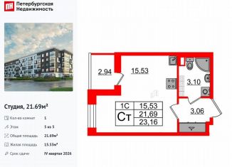 Продается квартира студия, 21.7 м2, Санкт-Петербург, метро Звёздная