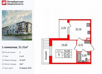 1-комнатная квартира на продажу, 31.3 м2, Санкт-Петербург, метро Звёздная