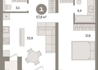 1-ком. квартира на продажу, 57.8 м2, Санкт-Петербург, муниципальный округ Морской