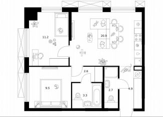 Продаю 2-ком. квартиру, 55.1 м2, Москва, ВАО