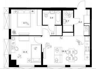 Продается двухкомнатная квартира, 55.8 м2, Москва, ВАО