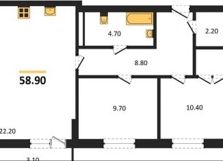 Продам двухкомнатную квартиру, 58.9 м2, Калининград, Акварельная улица