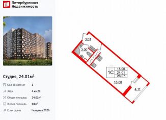 Продажа квартиры студии, 24 м2, Санкт-Петербург, метро Елизаровская