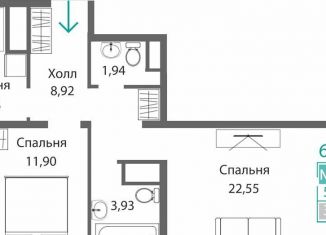 Продажа двухкомнатной квартиры, 61.3 м2, Симферополь
