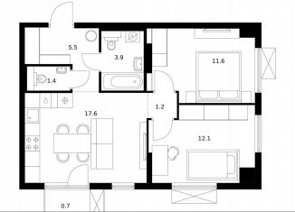 2-комнатная квартира на продажу, 54 м2, Москва, ЮЗАО