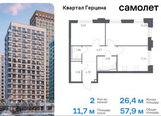 2-ком. квартира на продажу, 57.9 м2, Москва, жилой комплекс Квартал Герцена, к2, метро Зябликово