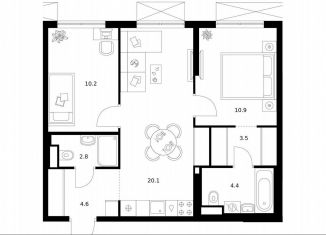 Продажа двухкомнатной квартиры, 56.5 м2, Москва, жилой комплекс Кавказский Бульвар 51, 3.5