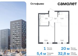 1-комнатная квартира на продажу, 32.8 м2, Москва, жилой комплекс Остафьево, к18