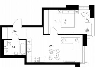 1-ком. квартира на продажу, 42.2 м2, Москва