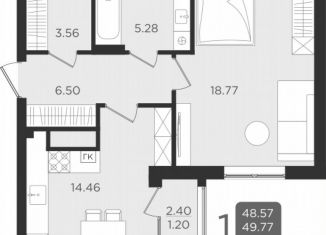 Продается однокомнатная квартира, 49.8 м2, Калининград, улица Старшины Дадаева, 55