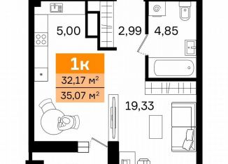 Продаю однокомнатную квартиру, 35.1 м2, Курган