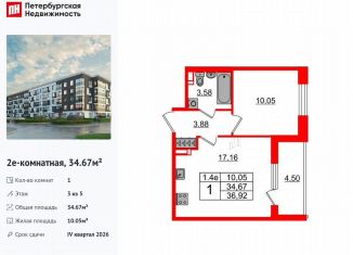 Продаю 1-комнатную квартиру, 34.7 м2, Санкт-Петербург, муниципальный округ Пулковский Меридиан