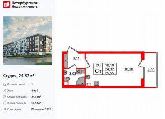 Продажа квартиры студии, 24.3 м2, Санкт-Петербург, метро Звёздная