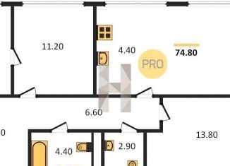 Продается 2-ком. квартира, 74.8 м2, Новосибирск, метро Маршала Покрышкина, улица Семьи Шамшиных, с91